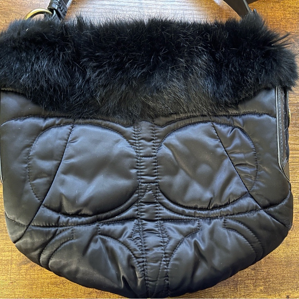 COACH RARE Rabbit hair satchel BLACK with a brown matching wristlet.